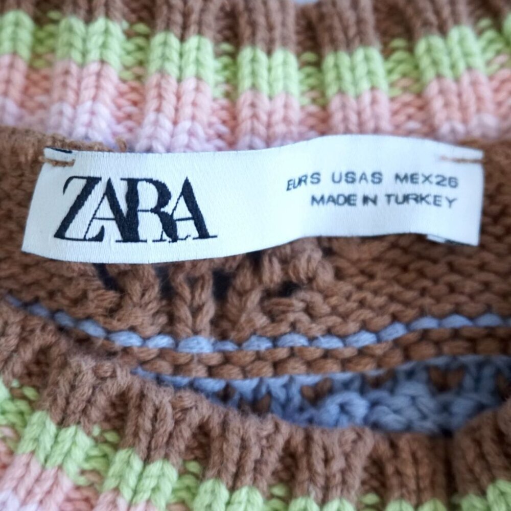 Zara Multi-Colored Crochet Knit Sweater Vest w/ Striped Trim - Size S - Picture 3 of 6
